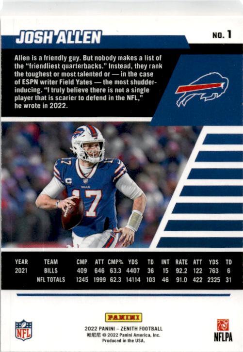 2022 Zenith #1 Josh Allen Buffalo Bills