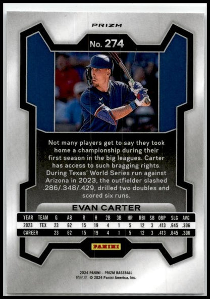 2024 Panini Prizm Silver Prizms #274 Evan Carter Texas Rangers
