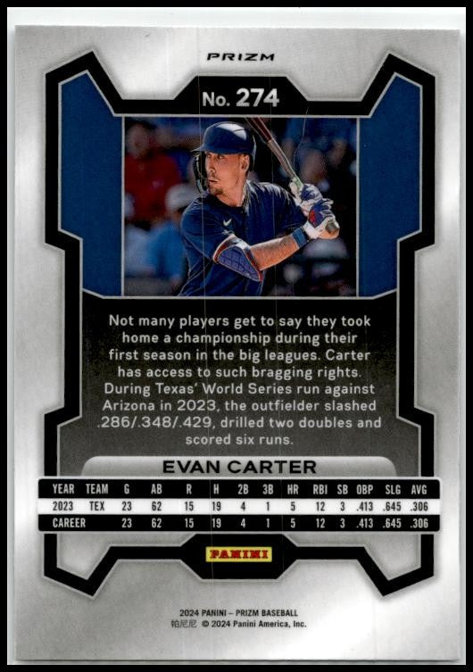2024 Panini Prizm Silver Prizms #274 Evan Carter Texas Rangers