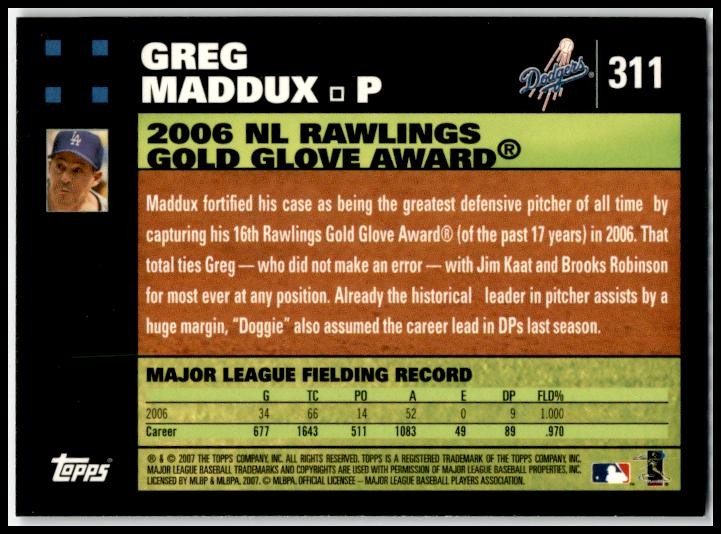 2007 Topps #311 Greg Maddux Los Angeles Dodgers