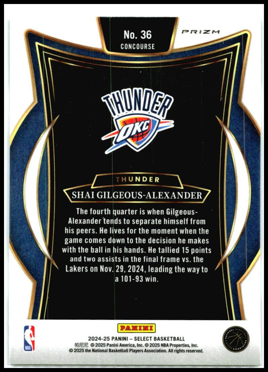 2024-25 Panini Select Tri-Color Prizm #36 Shai Gilgeous-Alexander Thunder