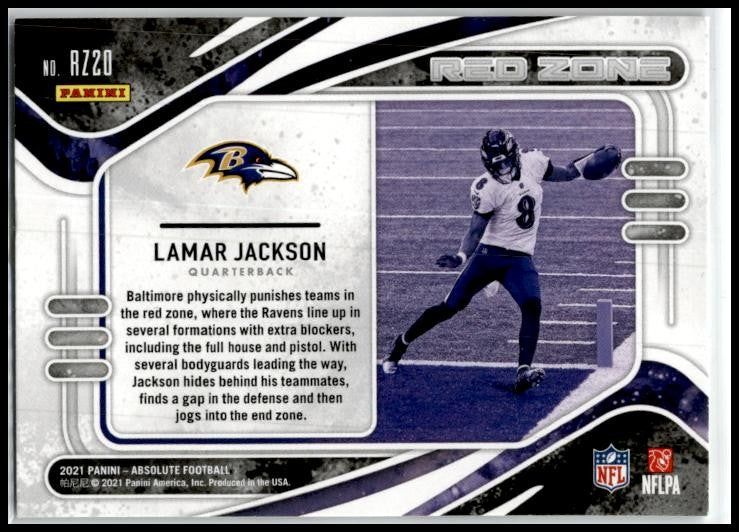 2021 Panini Absolute Red Zone #RZ20 Lamar Jackson Baltimore Ravens