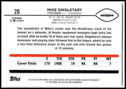 2024 Topps Chrome Prism Refractor #20 Mike Singletary Chicago Bears