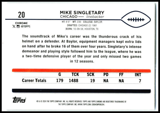 2024 Topps Chrome Prism Refractor #20 Mike Singletary Chicago Bears