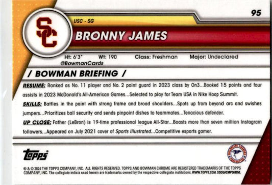 2023-24 Bowman University Chrome #95 Bronny James USC Trojans