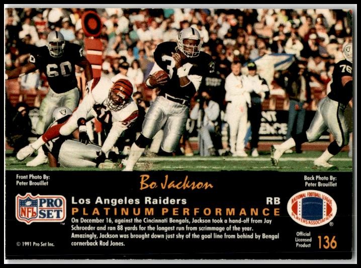1991 Pro Set Platinum #136 Bo Jackson Los Angeles Raiders