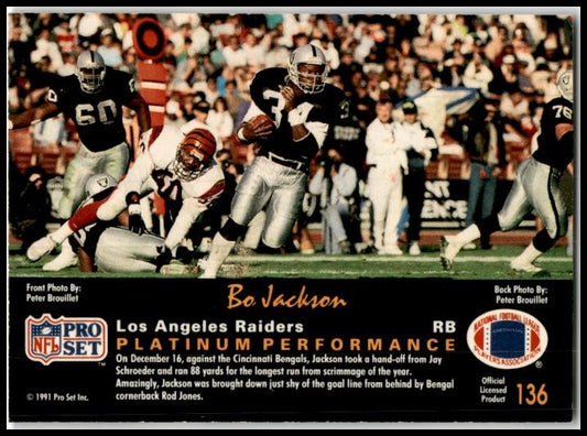 1991 Pro Set Platinum #136 Bo Jackson Los Angeles Raiders