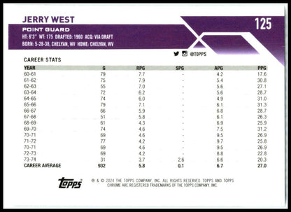 2023-24 Topps Chrome #125 Jerry West Los Angeles Lakers