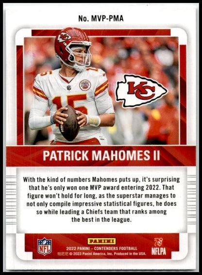 2022 Panini Contenders MVP Contenders Green #MVP-PMA Patrick Mahomes II Chiefs