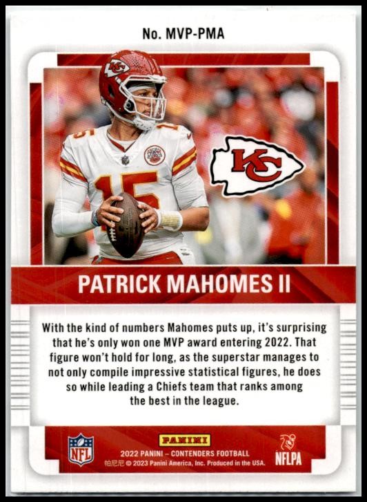 2022 Panini Contenders MVP Contenders Green #MVP-PMA Patrick Mahomes II Chiefs