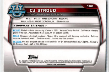 2022 Bowman University Chrome #100a C.J. Stroud Ohio State Buckeyes