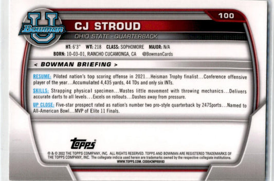 2022 Bowman University Chrome #100a C.J. Stroud Ohio State Buckeyes