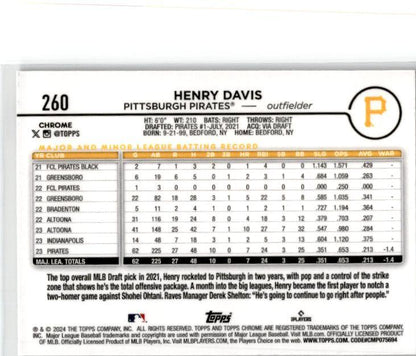 2024 Topps Chrome Sepia Refractors #260 Henry Davis Rookie Pittsburgh Pirates