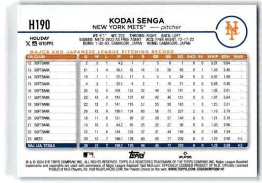 2024 Topps Holiday #H190 Kodai Senga New York Mets