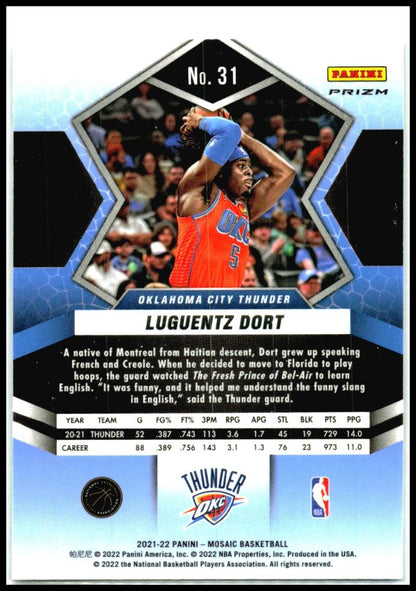 2021-22 Panini Mosaic Green #31 Luguentz Dort Oklahoma City Thunder