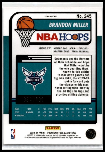 2023-24 Hoops Premium Stock Red Wave /199 #245 Brandon Miller