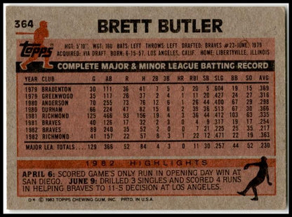 1983 Topps #364 Brett Butler Atlanta Braves