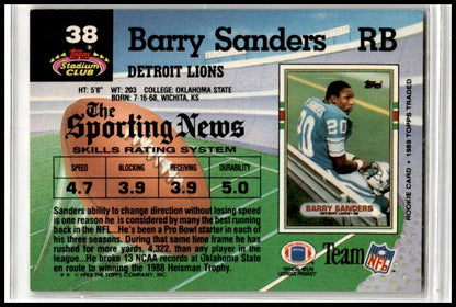 1992 Stadium Club #38 Barry Sanders Detroit Lions