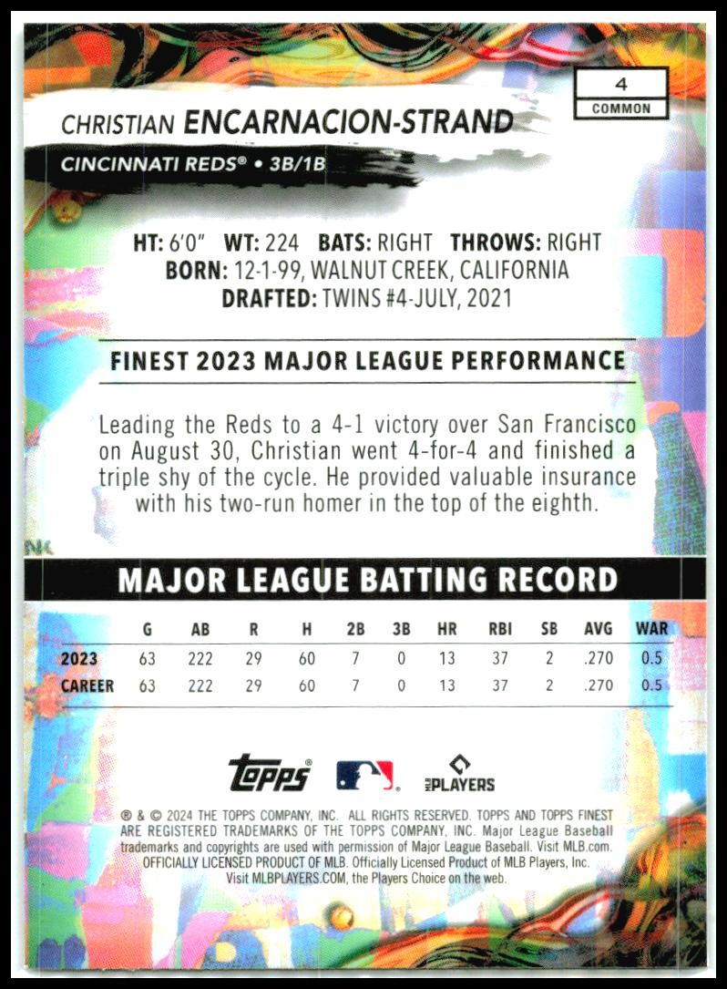 2024 Finest #4 Christian Encarnacion-Strand Rookie Cincinnati Reds