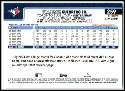 2025 Topps Chrome #259 Vladimir Guerrero Jr. Toronto Blue Jays