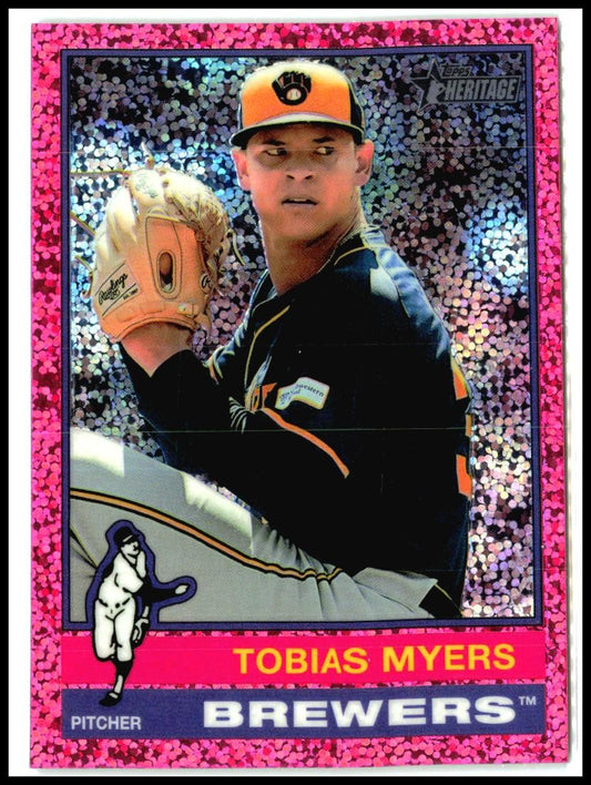 2025 Topps Heritage Chrome Pink Sparkle Refractor #137 Tobias Myers Brewers