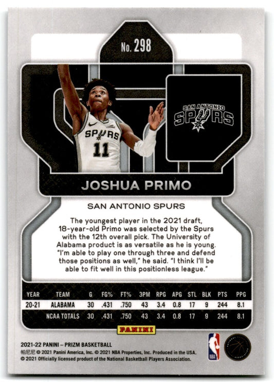 2021-22 Panini Prizm Joshua Primo San Antonio Spurs #298
