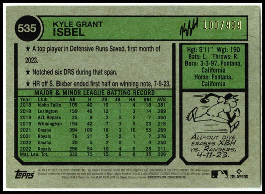 2023 Topps Heritage Chrome #535 Kyle Isbel #/999 Kansas City Royals