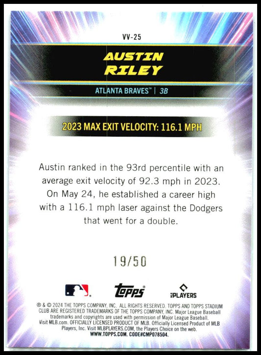 2023 Stadium Club Virtuosos of Velocity Green #/50 #VV-18 Austin Riley Braves