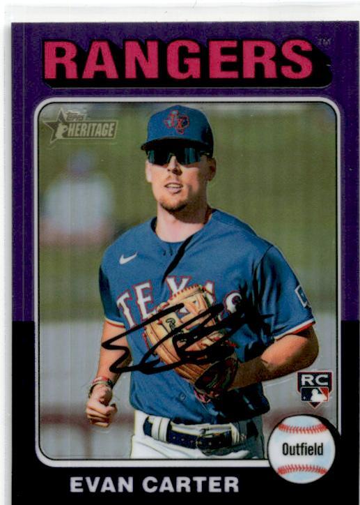 2024 Topps Heritage Chrome Purple Refractor #170 Evan Carter Rookie Rangers