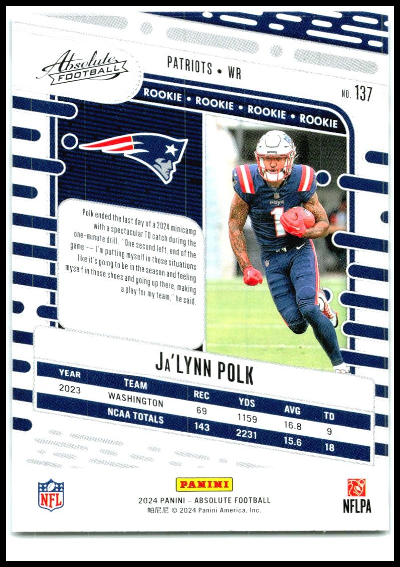 2024 Panini Absolute Yellow #137 Ja'Lynn Polk New England Patriots