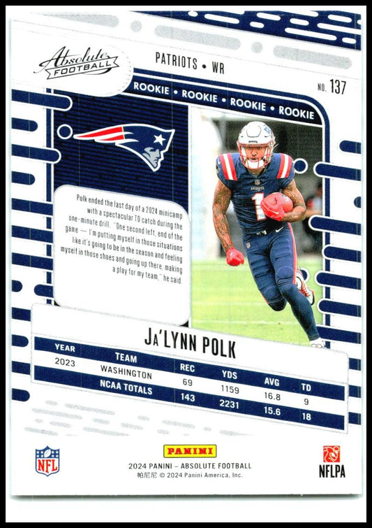 2024 Panini Absolute Yellow #137 Ja'Lynn Polk New England Patriots