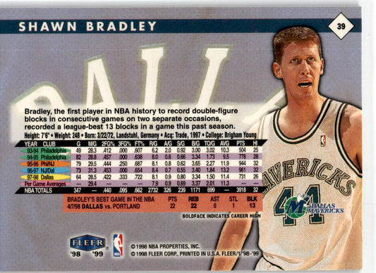 1998 Fleer Tradition #39 Shawn Bradley Dallas Mavericks