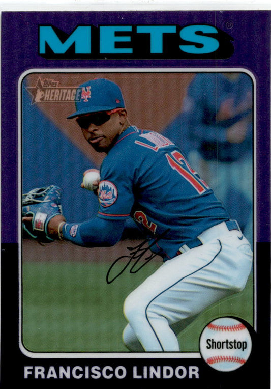 2024 Topps Heritage Chrome Purple Refractor #117 Francisco Lindor New York Mets