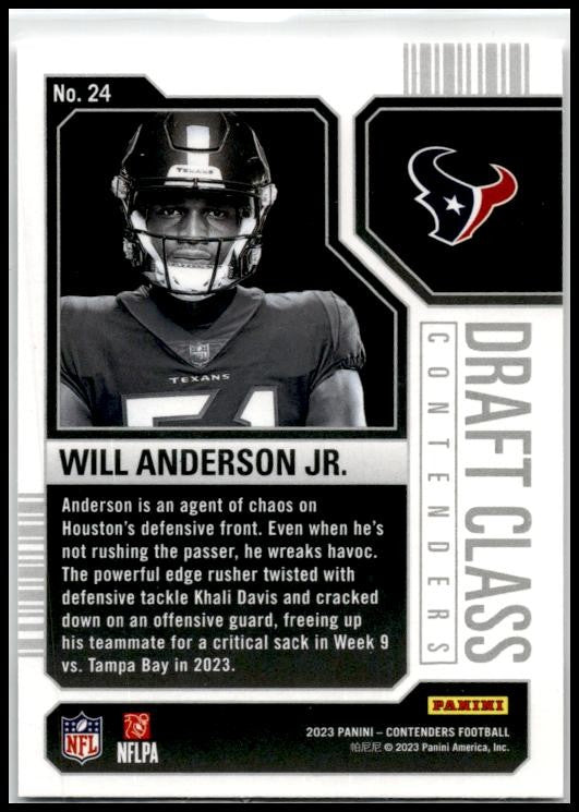 2023 Panini Contenders Draft Class Contenders #24 Will Anderson Jr. Texans