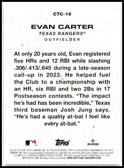2024 Topps City to City #CTC-16 Evan Carter Texas Rangers