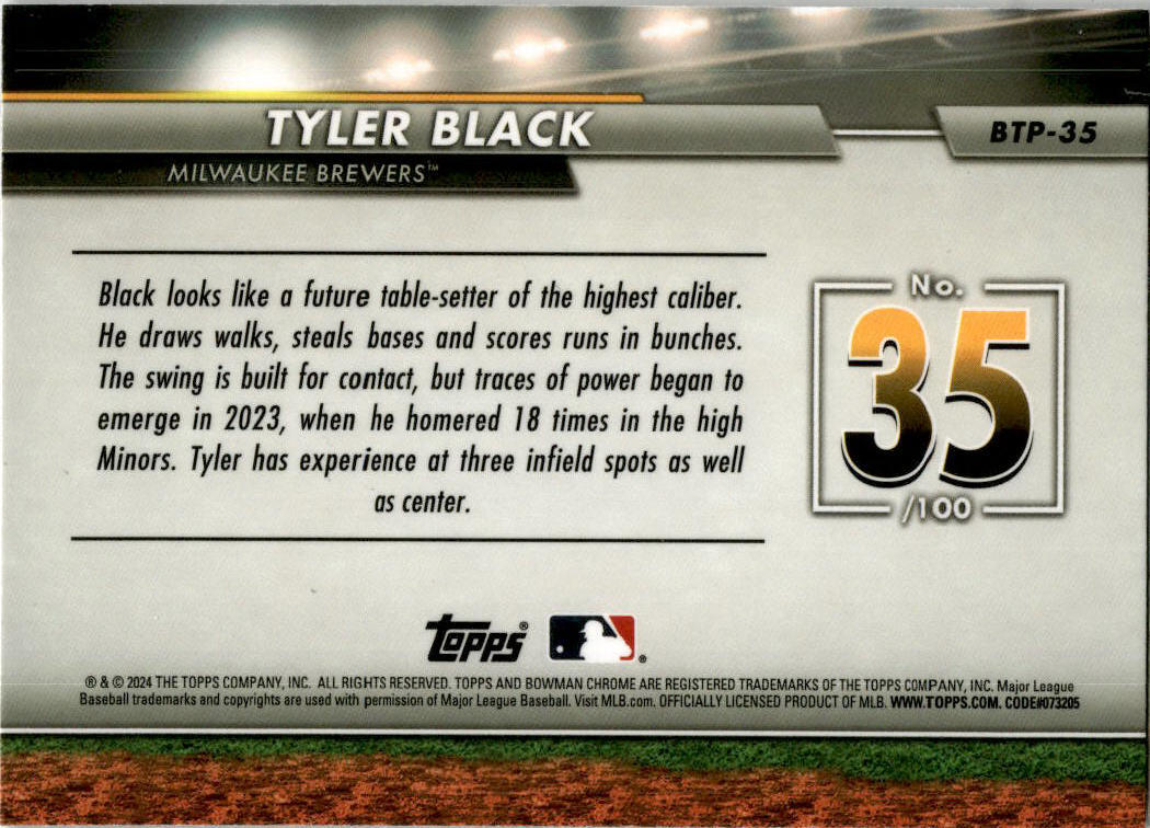 2024 Bowman Bowman Scouts' Top 100 #BTP-35 Tyler Black Milwaukee Brewers