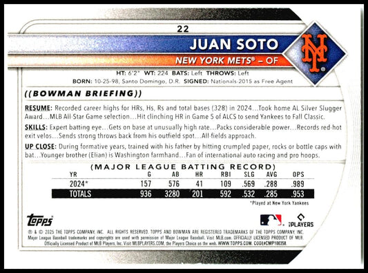 2025 Bowman #22 Juan Soto New York Mets