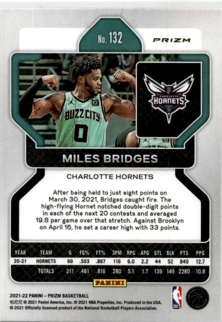 2021-22 Panini Prizm Red White and Blue #132 Miles Bridges Charlotte Hornets