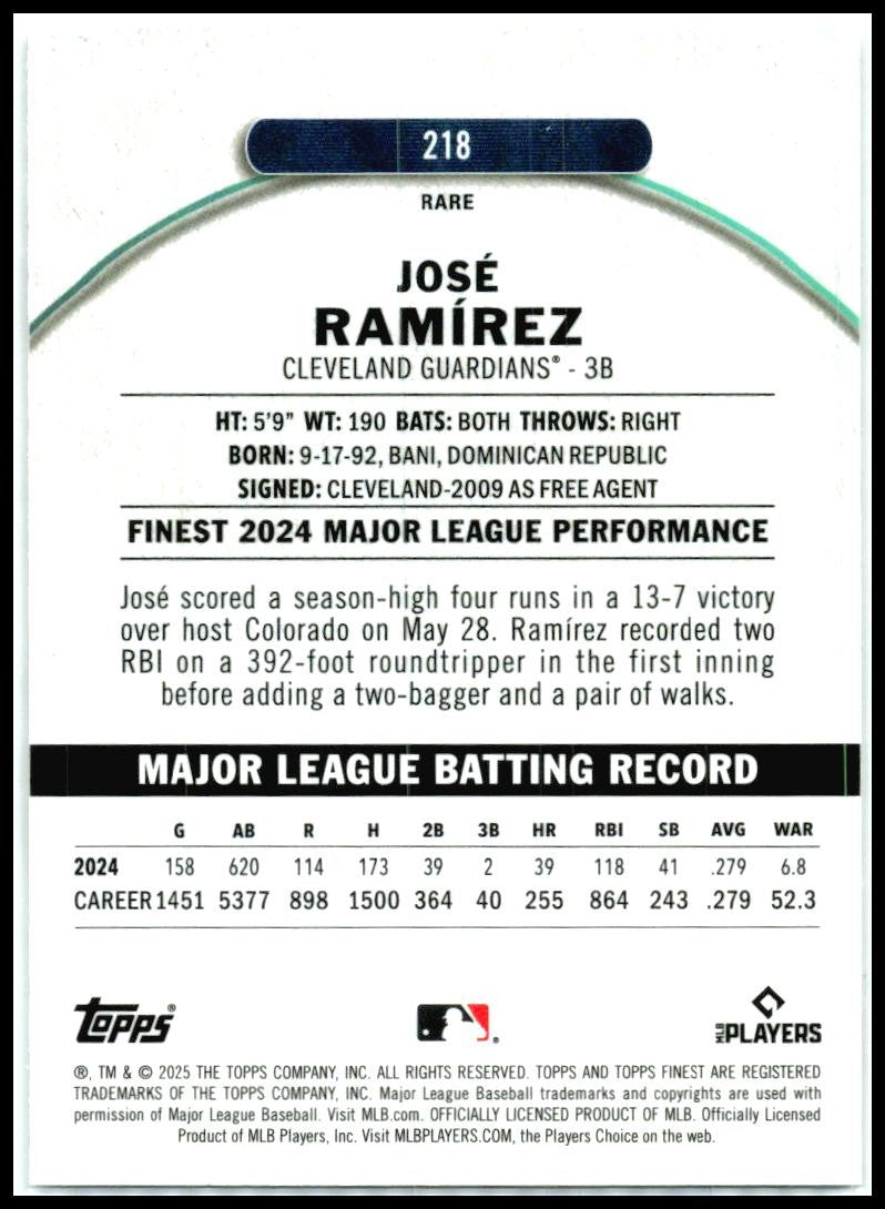 2025 Finest Checkerboard #218 José Ramírez Cleveland Guardians