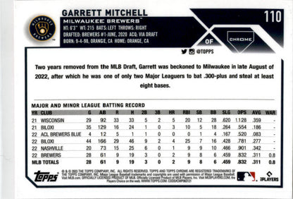 2023 Topps Chrome Pink Refractor #110 Garrett Mitchell Milwaukee Brewers