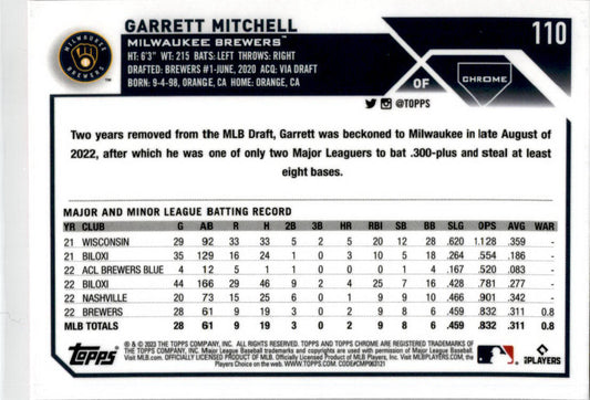 2023 Topps Chrome Pink Refractor #110 Garrett Mitchell Milwaukee Brewers