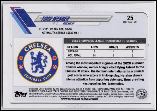 2020-21 Topps Chrome UEFA Champions League #25 Timo Werner Refractor