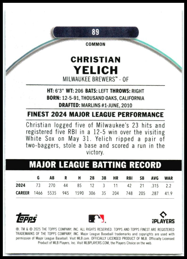 2025 Topps Finest Brewers #89 Christian Yelich