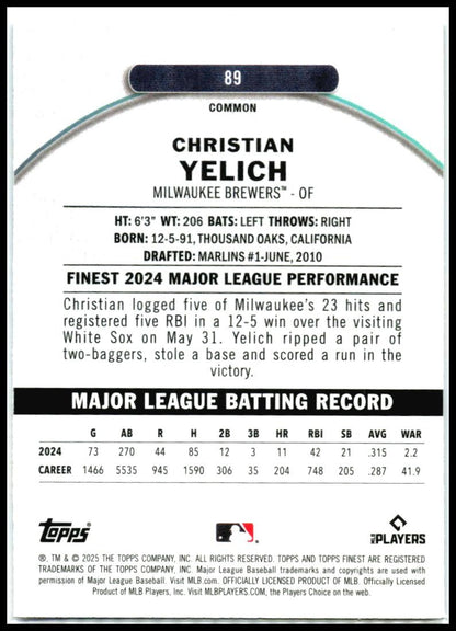 2025 Topps Finest Brewers #89 Christian Yelich