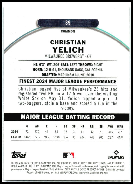 2025 Topps Finest Brewers #89 Christian Yelich