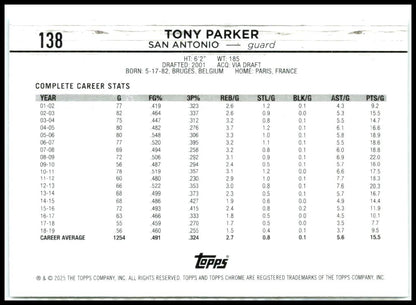 2024-25 Topps Chrome #138 Tony Parker Spurs
