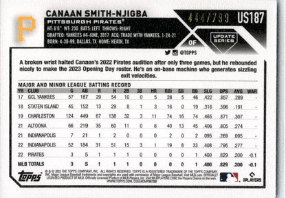 2023 Topps Update Purple Foil #US187 Canaan Smith-Njigba /799 Pittsburgh Pirates