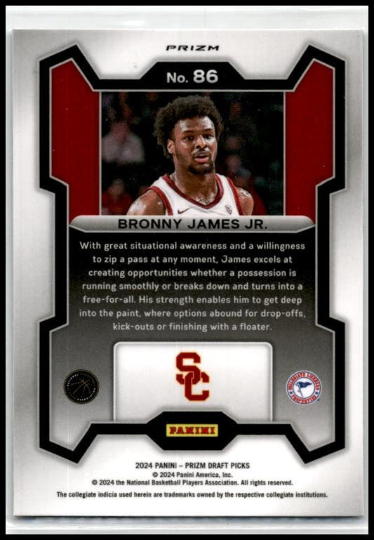 2024 Panini Prizm Draft Picks Green #86 Bronny James Jr. USC Trojans