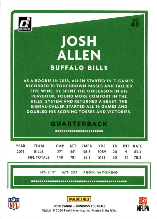 2020 Donruss Press Proof Blue #40 Josh Allen Buffalo Bills