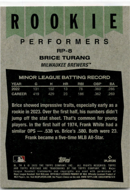2023 Topps Heritage Rookie Performers #RP-8 Brice Turang Milwaukee Brewers